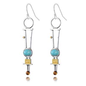 Long Boho Handmade Earrings for Women Vintage Silver Round Circle Geometric Natural Retro Bohemian Ethnic Lightweight Turquoise Stone Statement Earrings Dainty Jewelry Gifts (Green)