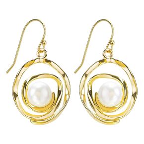ELEXIS 18k Gold White Pearl Earrings For Women Trendy Comfy Aesthetic Wire Wrap Statement Pearls Dangle Earrings Engaged Wedding Bridesmaid Hanging Jewelry Gifts