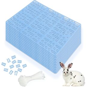 12 Pack Rabbit Cage Mat for Feet, Durable Plastic Rabbit Feet Pad, Bunny Cage Floor Mat with Snap Joint & Zip Ties, Foot Resting Pads for Small Animal Hamster Bunny Rat Guinea Cats Dogs (Blue)
