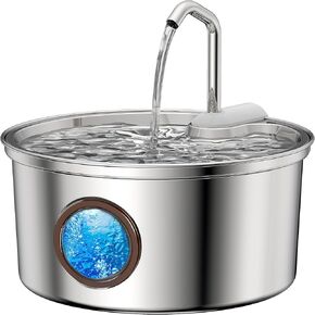 Cat Water Fountain Stainless Steel: Tomxcute 3.2L/108oz Cat Fountain for Drinking, Pet Water Fountain for Cats Inside with Multi-Filter-Water Level Window