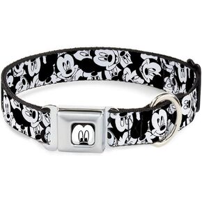 Buckle-Down Seatbelt Buckle Dog Collar - Mickey Mouse Expressions Stacked White/Black - 1.5" Wide - Fits 18-32" Neck - Large