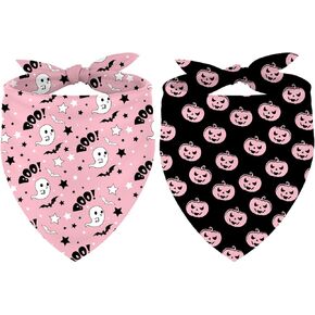 Whaline 2Pcs Halloween Dog Bandana Triangle Pink Boo Ghost Pumpkin Pet Scarf Washable Reusable Pet Neckerchief Dog Bibs Assortment Puppy Kerchief Accessories for Pet Costume Supply