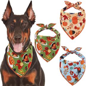 Thanksgiving Dog Bandanas - 3 Pack Orange Teal Brown Thanksgiving Dog Costume for Small Medium Large Dogs, Turkey Pumpkin Printed Holiday Dog Collar Bandana, Triangle Dog Handkerchiefs Scarf