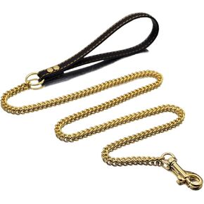 9mm Anti-bite Metal Traction Rope, 40inch Chain and 9inch Leather Handle Traction Rope, Suitable for Small Dogs