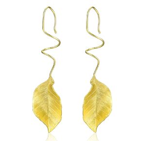 925 Sterling Silver Leaf Earrings for Women Girls Creative Leaf Earrings Handmade Minimalism Leaf Earrings Nature-Inspired Jewelry (Gold)