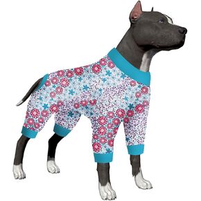 LovinPet Pitbull Outfits Boy - Anti Licking & Anxiety Calming Dog Clothes, Lightweight Stretchy Fabric, Pretty Floral Print, Onesie For Large Dogs, Pitbull Clothes Dog Costume, Dog Party Outfit,Medium