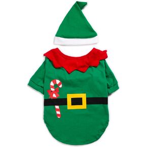 Dog Elf Costume Christmas Pet Clothes Cute Puppy Xmas Shirt with Dogs Hat for Small to Large Dogs Cats (XL)