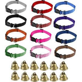 14 Pack Goat Collars with Bells, Adjustable Nylon Goat Bells for Collars Sheep with Bell, Bell Collar with Quick Release Buckle and Leashes for Horse