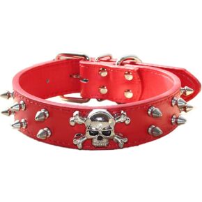 Spiked Leather Dog Collar - 2 Rows Bullet Rivets Studded PU Leather - Cool Skull Pet Accessories for Medium and Large Dogs(Black,M)