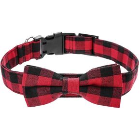 Love Dream Christmas Dog and Cat Collar with Bowtie, Soft and Comfortable Breakaway Plaid Dog Collar with Cute Bow Tie for Small Medium Large Dogs (Large)