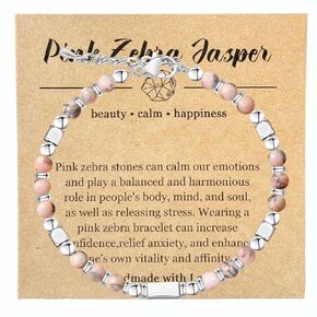 Pink Zebra Jasper Bracelet Premium Natural Gemstone Beads for Women Handmade Healing Crystal Jewelry with Unique Meaning Card Perfect Gift for Balance, Tranquility, and Inner Strength