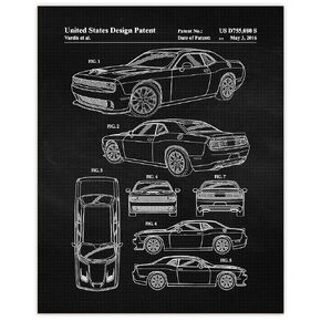 Vintage Dodge Challenger Hellcat Auto Patent Prints, 1 (11x14) Unframed Photos, Wall Art Decor Gifts for Home Office Man Cave Engine Garage Work Shop School Student Teacher Coach MOPAR Sports Cars Fan