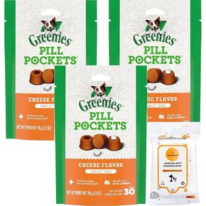 حزمة حزمة (3) 3.2 أونصة من حبوب Greenies بجيوب حبوب منع الحمل بنكهة الجبن بحجم قرص يعامل الكلاب مع مناديل AuroraPet in Kuwait