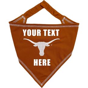 NCAA Texas Longhorns Personalized Tie Bandana for Dogs & Cats, Size Large/X-Large. Custom Dog Bandana Scarf Bib for Pet Cat Dog. The Ultimate Game-Day & Party Customizable Bandana