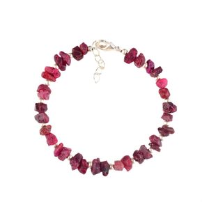 Manilata Natural Red Spinel Raw Bracelet, Rough Gemstone, Energy Healing Crystals, Birthday, Christmas Gift for Her, Gemstone Jewelry For Women 18 inch AAA+ Quality (Silver)