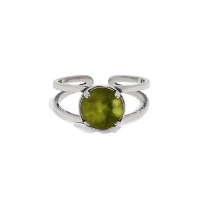 Recycled Early 1900's Olive Green Wine Bottle Adjustable Double Band Glass and Sterling Silver Ring