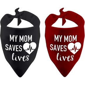 2 Pack My Mom Saves Lives Dog Bandana First Responder Bandana Gift Nurse Dog Bandana (Mom Saves Lives 2 Pack)