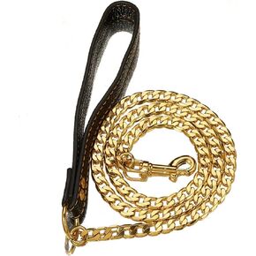 Dog Leash 4ft Copper 18K Gold Stainless Steel Chew Proof Durable Harness (4.3 ft, Gold)
