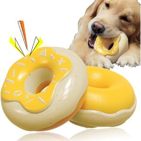 Cute Donut Dog Toy for Aggressive Chewers Indestructible Squeaky Dog Toys with Creamy Fragrance for Medium, Large Breeds Heavy Duty Durable Dog Chew Toys (Yellow)