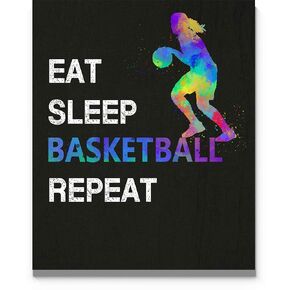 Eat Sleep Basketball Repeat Quote Wall Art, 11"x14" Unframed Print Poster, Ideal for Girl Basketball Players, Basketball Coach, Referee, and Basketball Lovers