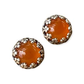 Handmade, Orange Carnelian Gemstone Stud Earrings in Sterling Silver, Hypoallergenic, August Birthstone, Gift for Women, Her Birthday, Valentine, Mom, Wife, Daughter, Girlfriend