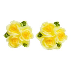 Hypoallergenic Yellow Rose Bouquet Stud Earrings on Plastic Posts