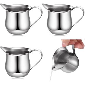 4 Pieces Creamer Pitcher Bell Shaped Creamer 3 Ounce Espresso Pouring Cup Stainless Steel Creamer Pitcher Mirror Finish Mini Stainless Steel Pitcher for Coffee Shop Restaurant Bakery Kitchen