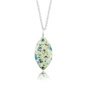 Natural Blue Lace Agate Gemstone Pendant Necklace, High Grade Polished Marquise Crystal, Chakra Healing Cabochon, Gift Giving Women Jewelry, Dainty 925 Sterling Silver Chain 18 inch