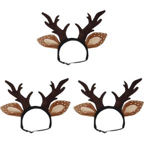 FRCOLOR 3Pcs Reindeer Antlers Headband Fawn Horn Headband Pet Reindeer Antlers Christmas Headband for Halloween Christmas