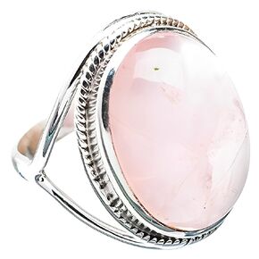 Navya Craft Rose Quartz Stone Silver Ring Size 6.0 | 925 Sterling Silver Handmade Statement Ring for Women | Natural Oval Pink Gemstone Boho Jewelry | January Birthstone Promise Ring | Gift for Her