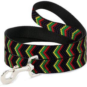 Buckle-Down Pet Leash - Chevron Weave Black/Rasta - 6 Feet Long - 1" Wide