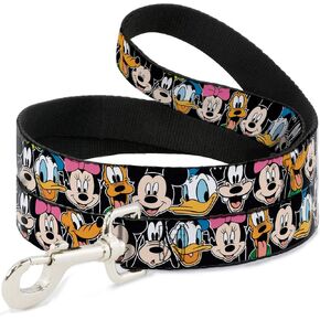 Dog Leash Classic Disney Character Faces Black 6 Feet Long 1.5 Inch Wide