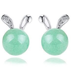Handmade Jade Stud Earrings, Sterling Silver Earrings Studs, Good Luck Earrings Gift for Birthday Anniversary (Ball-8mm)