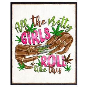 Smoking Marijuana Wall Decor for Women - Trippy Poster Stoner Room Decor, Weed Decorations for Women, Black Girl Smoking Weed, Groovy Pothead, African American - Cannabis Hippie Psychedelic Wall Art