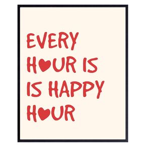 Happy Hour Sign Bar Decor - Trendy Stuff Dining room Decor - Wine Wall Art - Aesthetic Room Decor - Cute Preppy Home Decor- Patio Wall Decor - Cocktail party Decorations Funny Saying - Chic Wall Decor