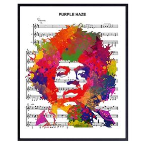 Jimi Hendrix 8x10 Poster, Wall Art, Home Decoration - Graffiti Pop Art Decor for Apartment, Music Studio - Urban Street Art Style Purple Haze Sheet Music Picture Print - Gift for Guitarist, Musician