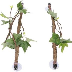 Reptile Corner Branch, 2 Pcs Resin Climb Tree Branch Decor, Amphibian Lizard Snake Climbing Ornament with Suction Cup for Snakes Amphibian Bearded Dragons Lizards Frogs Geckos