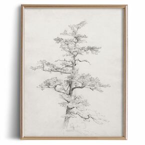 Mountain Landscape Drawing Print Poster - Forest Nature Trees Etching Rustic Picture - Vintage Farmhouse Engrave Line Wall Art - Grey Neutral Sketch - Minimalist Mid Century French Country Room Decor