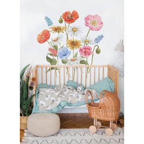 Murwall Watercolor Floral Wall Decal Kids Colorful Wildflower Wall Sticker