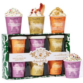 Thoughtfully Pets, Mini Dog Ice Cream Gift Set, Includes 3 Flavors of Dog-Friendly Ice Cream Powder Mix in Paper Cups, Just Add Water and Freeze, Set of 6