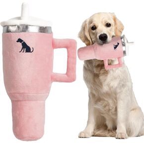 Funny Tumbler with Handle Cup Dog Toys,Cute Squeaky Dog Toys Cup,Funny Tumbler Dog Toy,Interactive Fluff and Tuff Dog Toy Cup,Safety Design for Small/Medium/Large Size Dog(PINK)