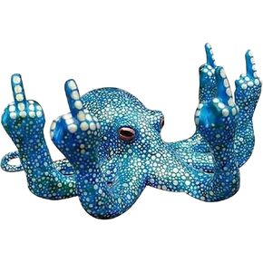 Angry Middle Finger Octopus,Luminous Gesture Octopus Fish Tank Decoration,Middle Finger Octopus Statue, for Indoor Decorate The Aquarium Tank Various Fish Tank Decoration Weird Decor Suitable (Blue)