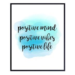 Positive Mind Unframed Wall Art Print - Watercolor Typography - Makes a Great Gift for Home Decor - Inspirational and Motivational - Ready to Frame (8x10) Photo