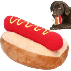 Zerodis Dog Squeaky Plush Puppy Toys, Hot Dog Shape Detachable Soft Plush Dog Toy Cute Interactive Dog Toys Chew Toys for Small Medium Dogs