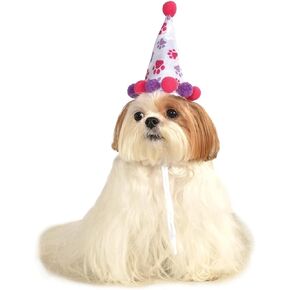 Rubie's Pet Birthday Hat, Small to Medium, Purple and Red Paw Print