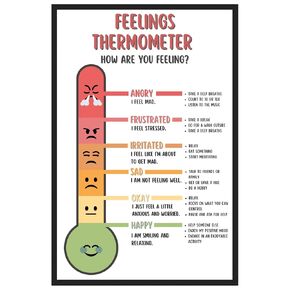 Mental Health Educational Classroom Decor Wall Art Print - Colorful Feelings Thermometer Poster Artwork for Middle School, High School, Therapy Office & Dorm Decor Supplies, 11x17 in, Unframed