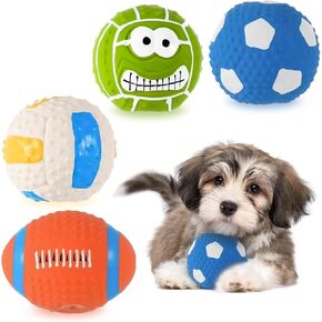 4Pcs Squeaky Balls for Dogs, Dog Toys Set, Dog Balls for Large Medium Small Dogs, Natural Latex Rubber Dog Play Balls, Tennis Balls for Dogs, Aggressive Chewers Friendly, Cute Pet Toys for Fun