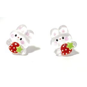 Hypoallergenic Bunny Strawberry Stud Earrings on Plastic Posts, 9x11mm (white)