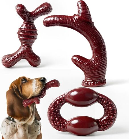 Dog Chew Toys for Aggressive Chewers Large Medium Small Breed Dogs, 3-Pack Indestructible Dog Toys, Tough Dog Bone Chew Toy Durable Dog Toys, Best Extreme Chew Toys (Maroon red) in Saudi Arabia