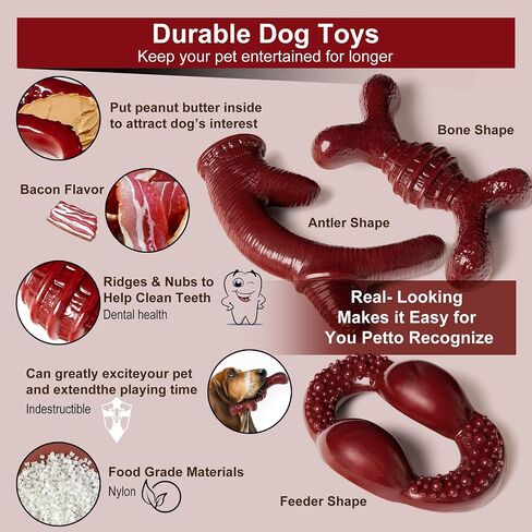 Dog Chew Toys for Aggressive Chewers Large Medium Small Breed Dogs, 3-Pack Indestructible Dog Toys, Tough Dog Bone Chew Toy Durable Dog Toys, Best Extreme Chew Toys (Maroon red) in Saudi Arabia
